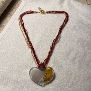 Source Unknown Heart Pendant Necklace with Red and Gold